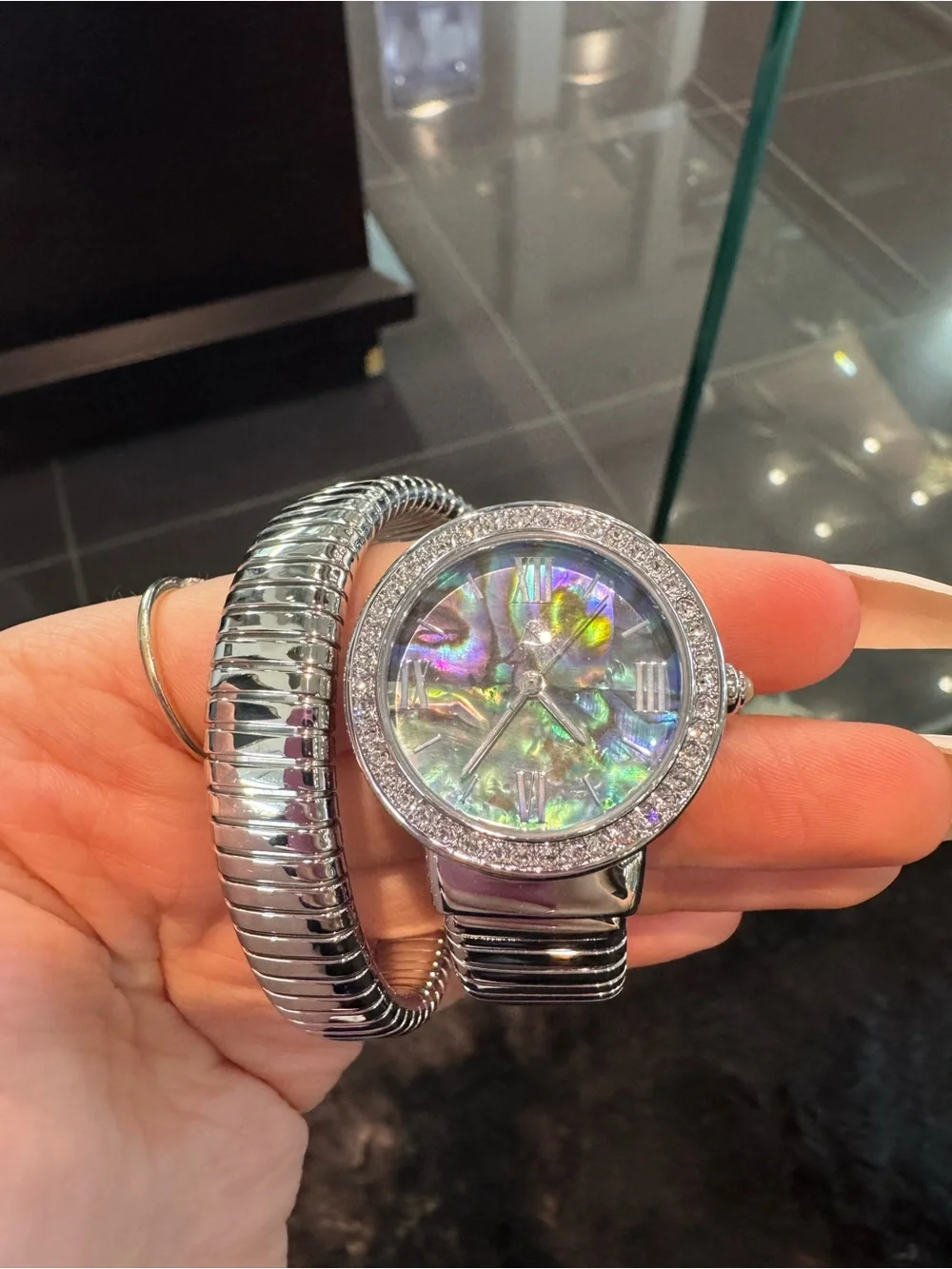 Colleen Lopez Abalone Dial Coil Wrap Bracelet Watch